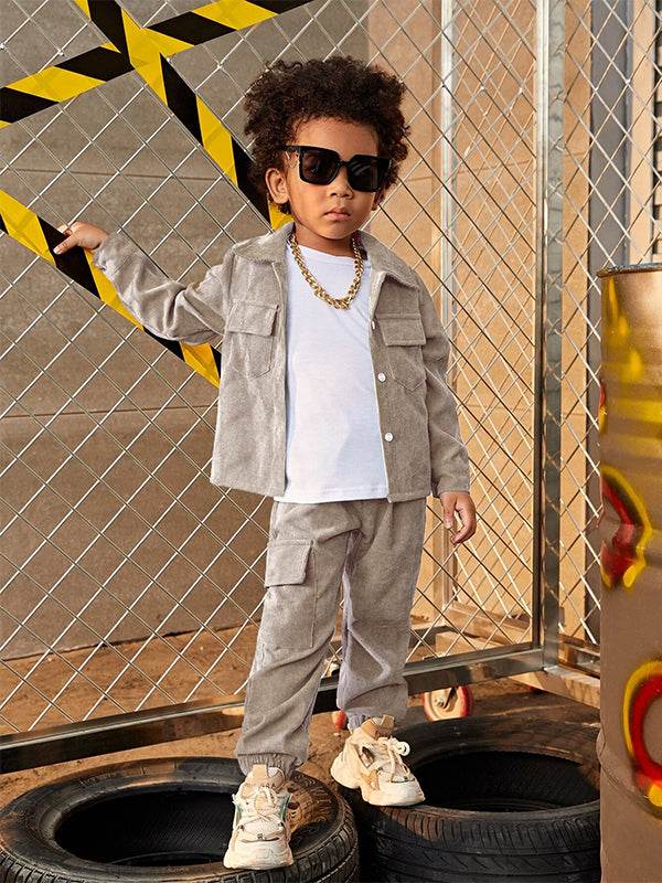Toddler 2 Piece Set Flap Pocket Shirt & Pants With Tee - IRRAKIDS
