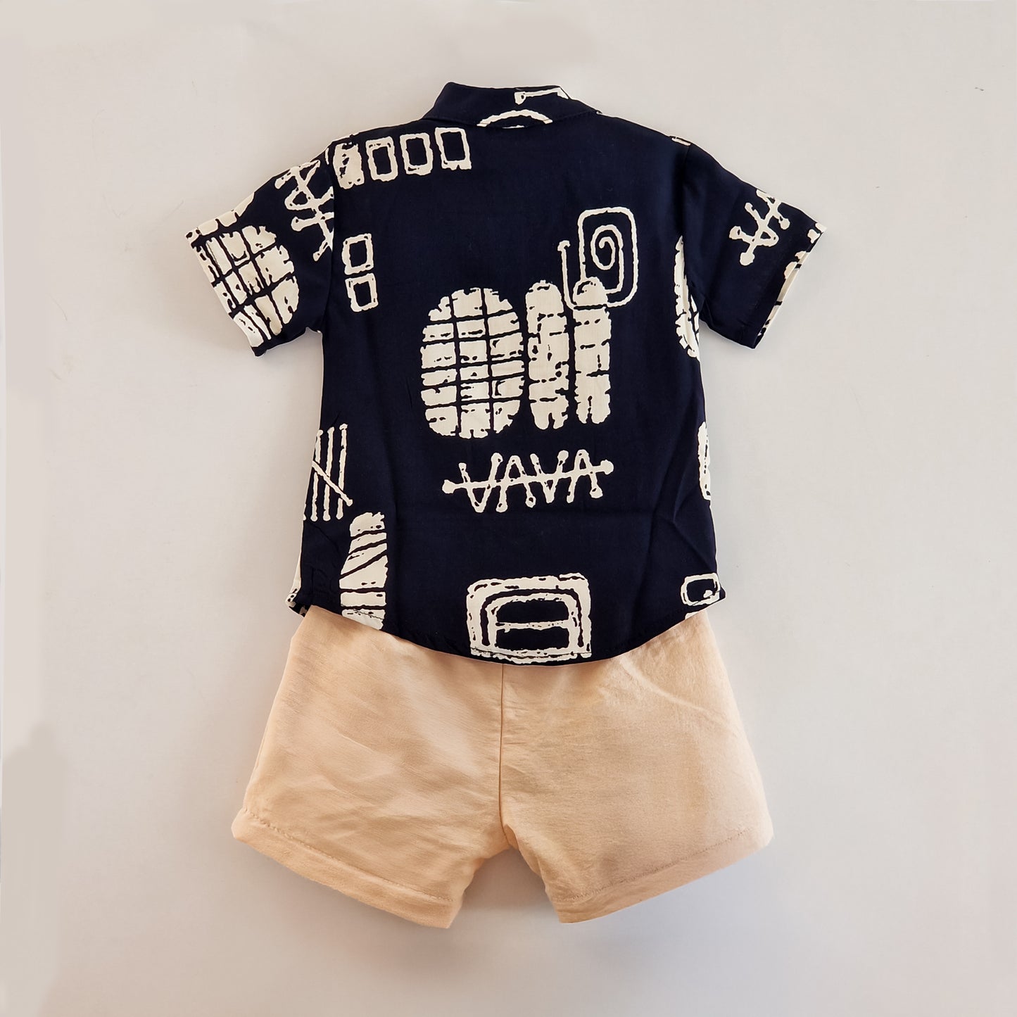 Boys' Summer Set – Black Graphic Shirt & Beige Shorts | Cool & Comfy