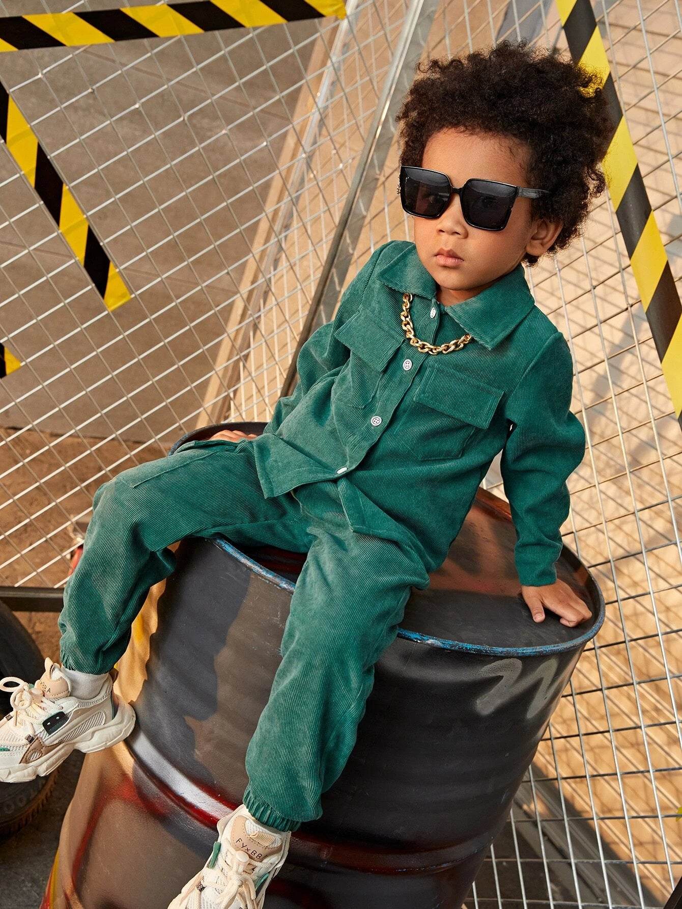 Toddler 2 Piece Set Flap Pocket Shirt & Pants With Tee - IRRAKIDS