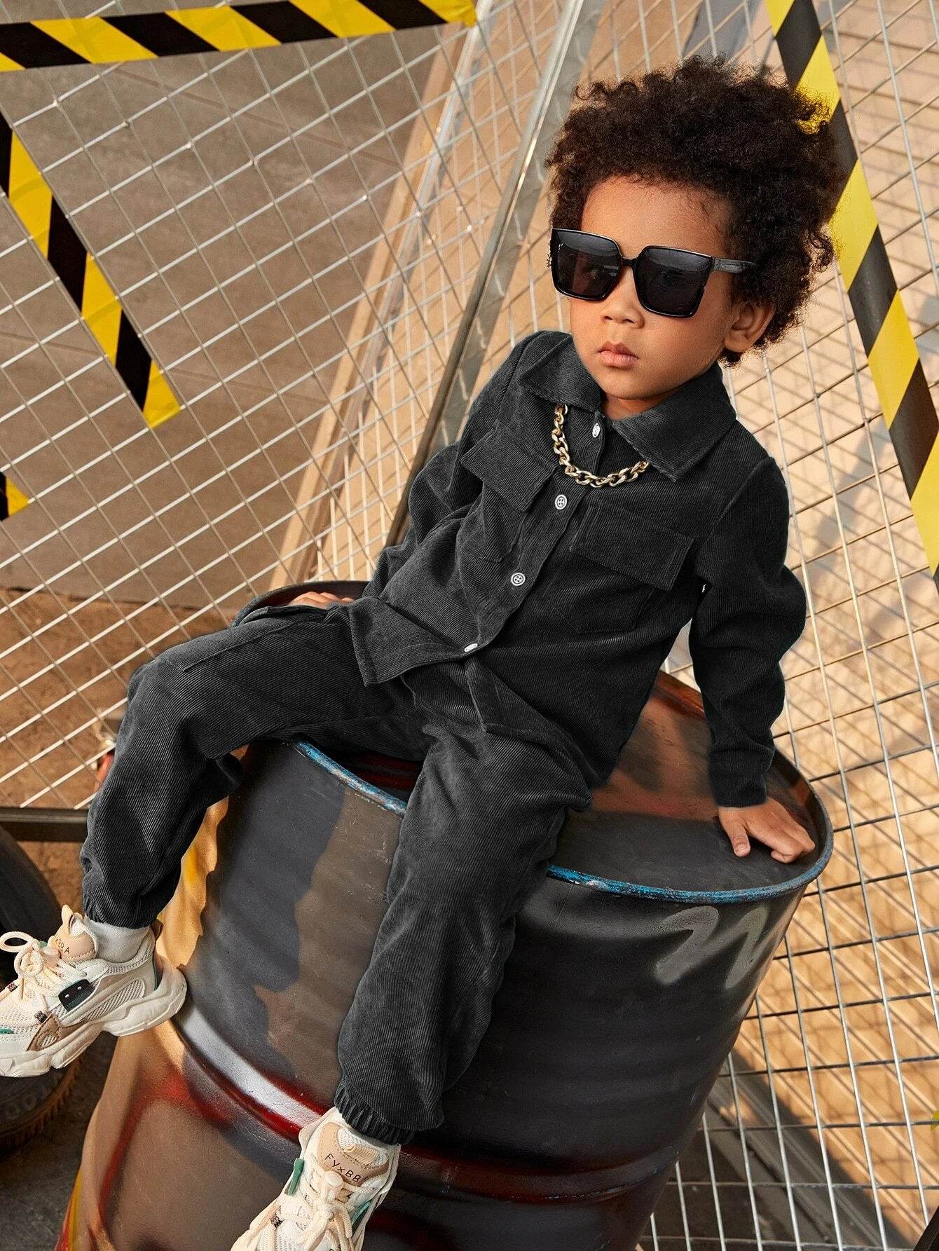 Toddler 2 Piece Set Flap Pocket Shirt & Pants With Tee - IRRAKIDS
