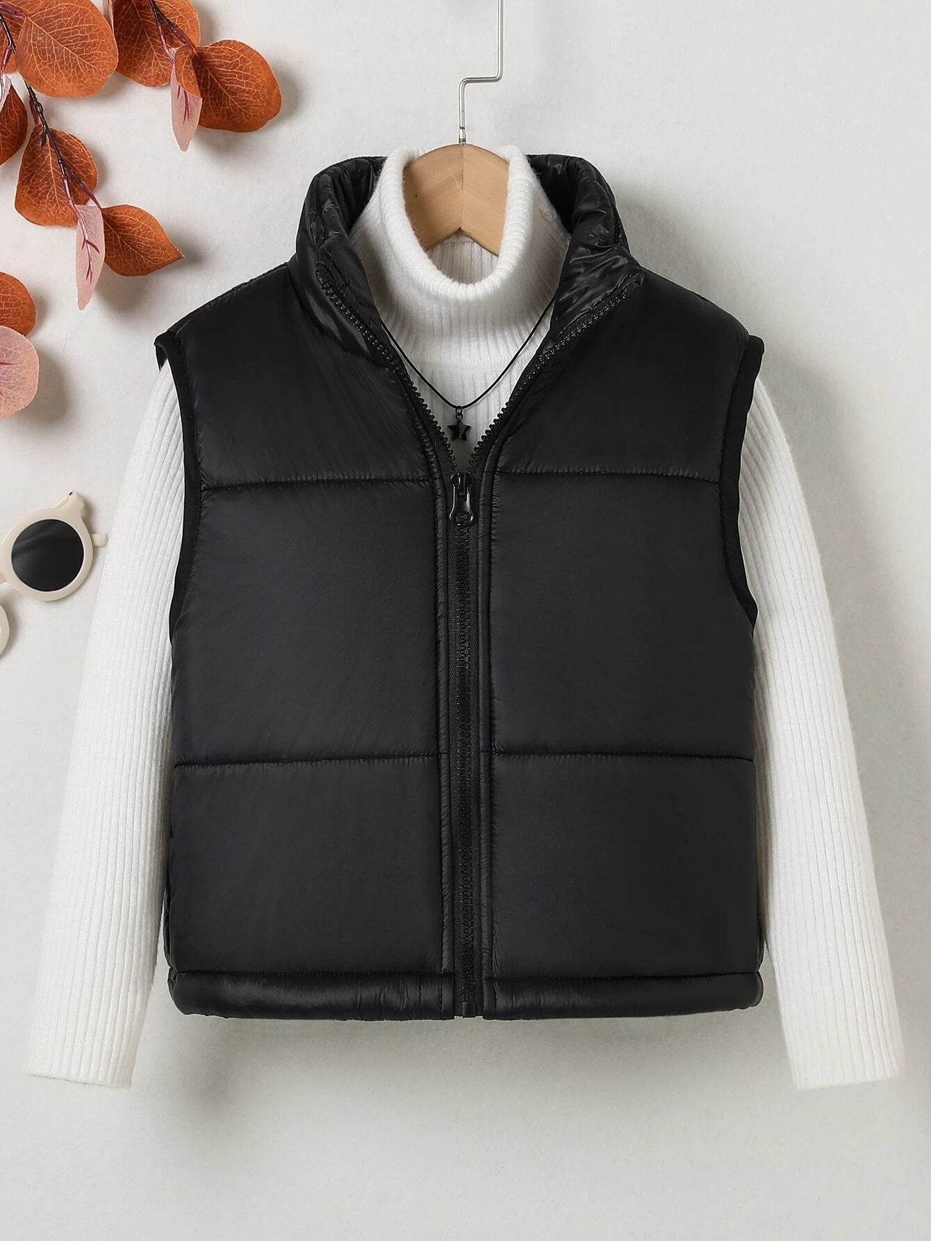 Chic Funnel Neck Zip Up Vest Puffer Coat for girls and boys- Casual Style with Sleeveless Comfort - IRRAKIDS