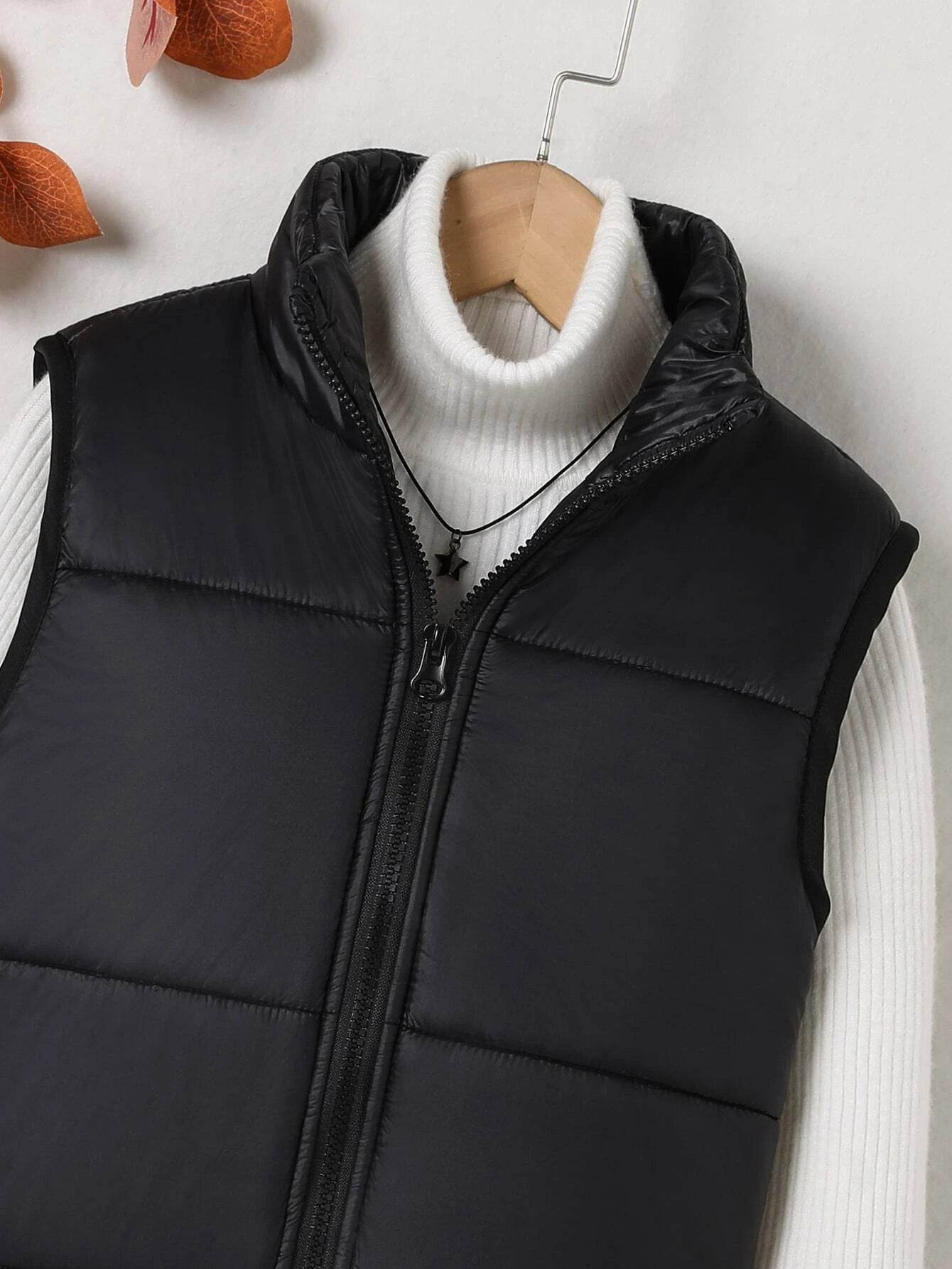 Chic Funnel Neck Zip Up Vest Puffer Coat for girls and boys- Casual Style with Sleeveless Comfort - IRRAKIDS