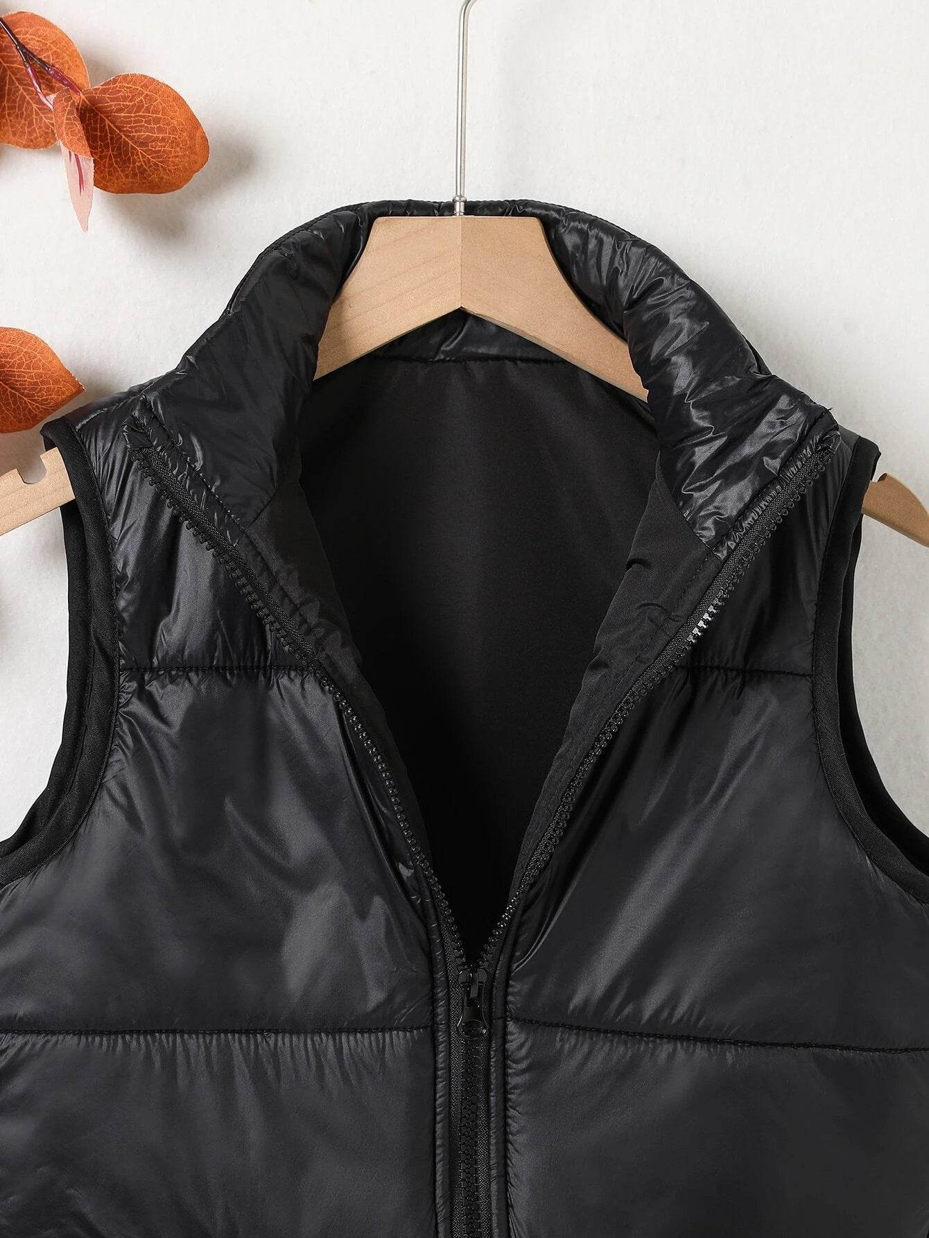 Chic Funnel Neck Zip Up Vest Puffer Coat for girls and boys- Casual Style with Sleeveless Comfort - IRRAKIDS