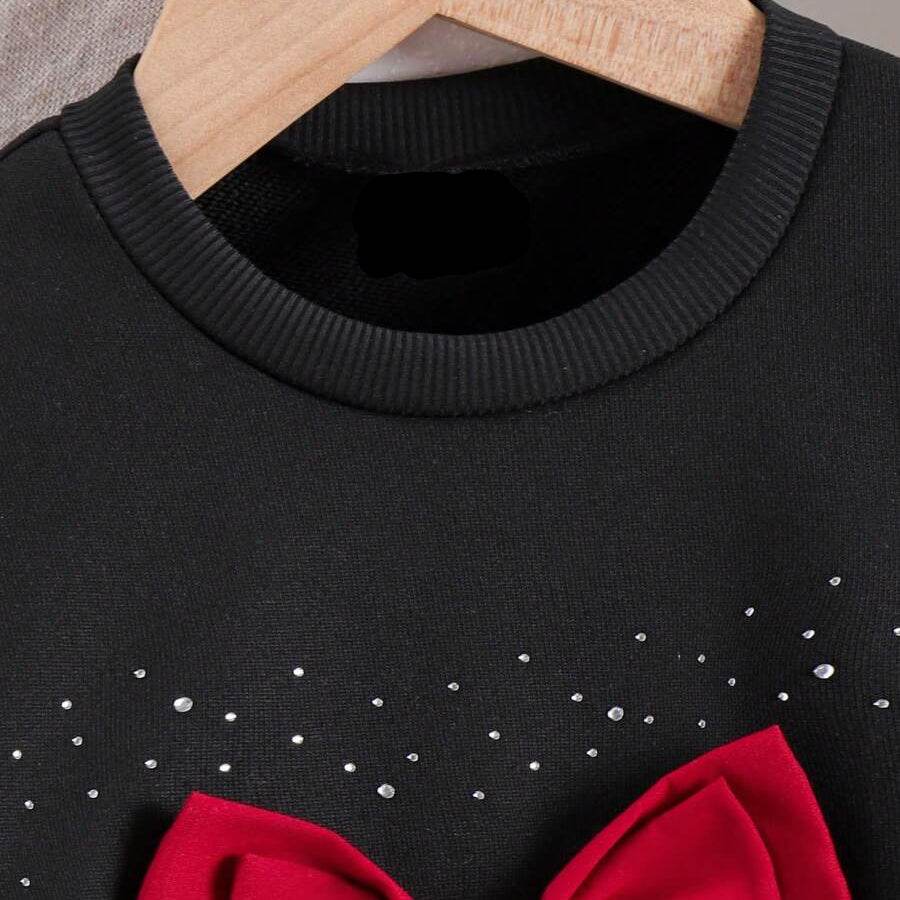 2 Pieces Young Girl Spring and Autumn 2025 New Style Children Bow Sweatshirt and Cake Skirt Two-Piece Set - IRRAKIDS