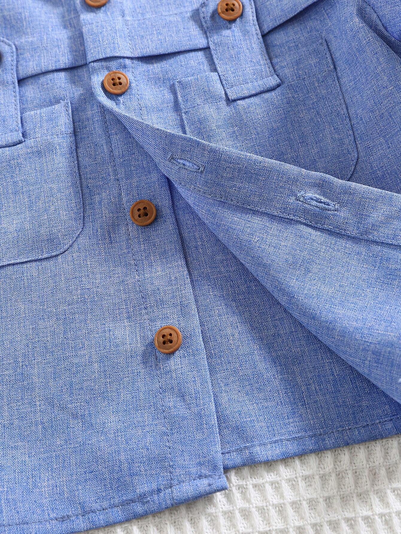 Ensemble décontracté d'été pour garçon : chemise bleu à manches courtes et pantalon marron