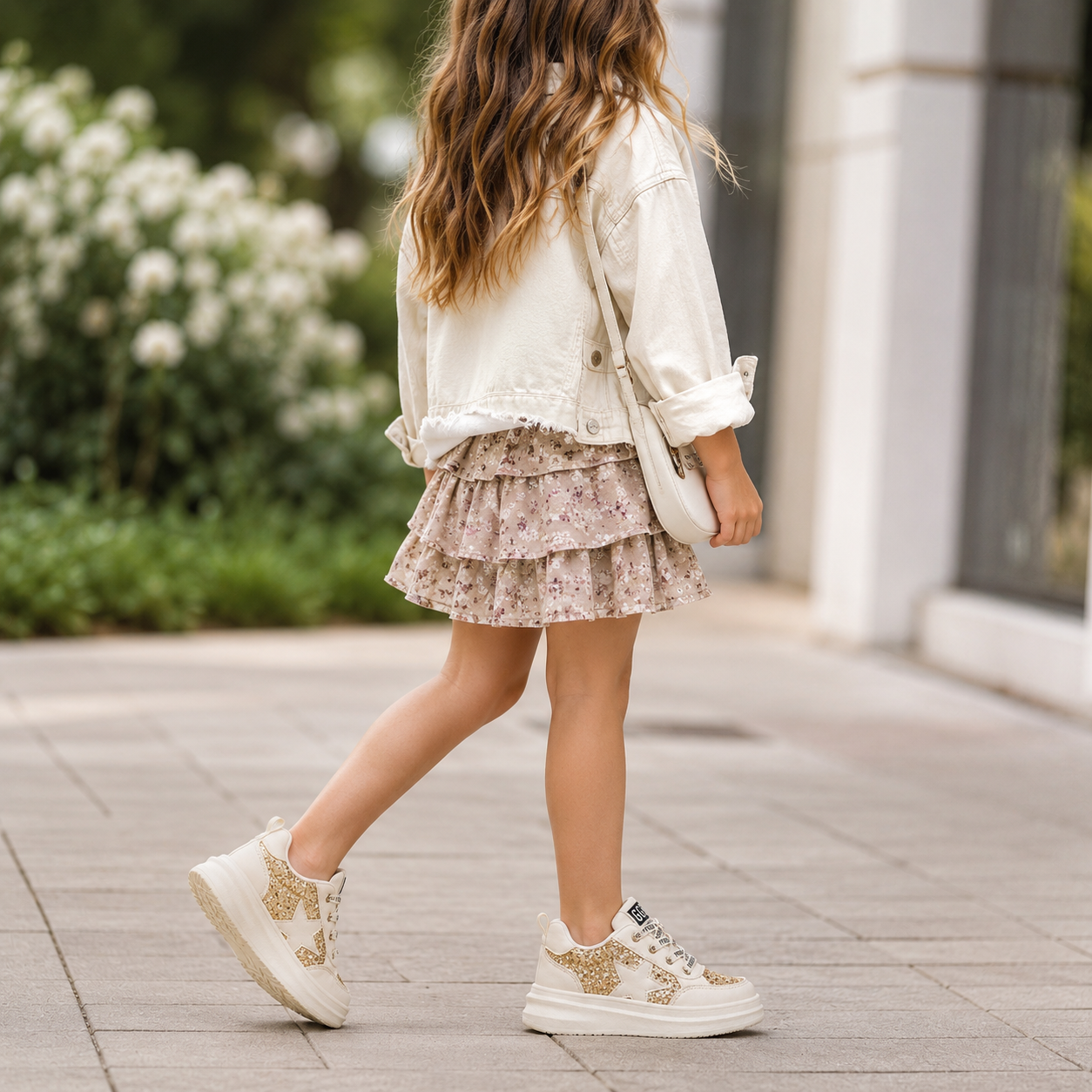 Girls Glitter Star Sneakers – Fashion Casual Shoes with Thick Sole & All-Day Comfort