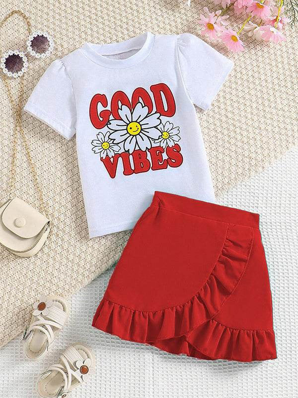 Floral Dreams : Ensemble t-shirt graphique et jupe à volants pour fille