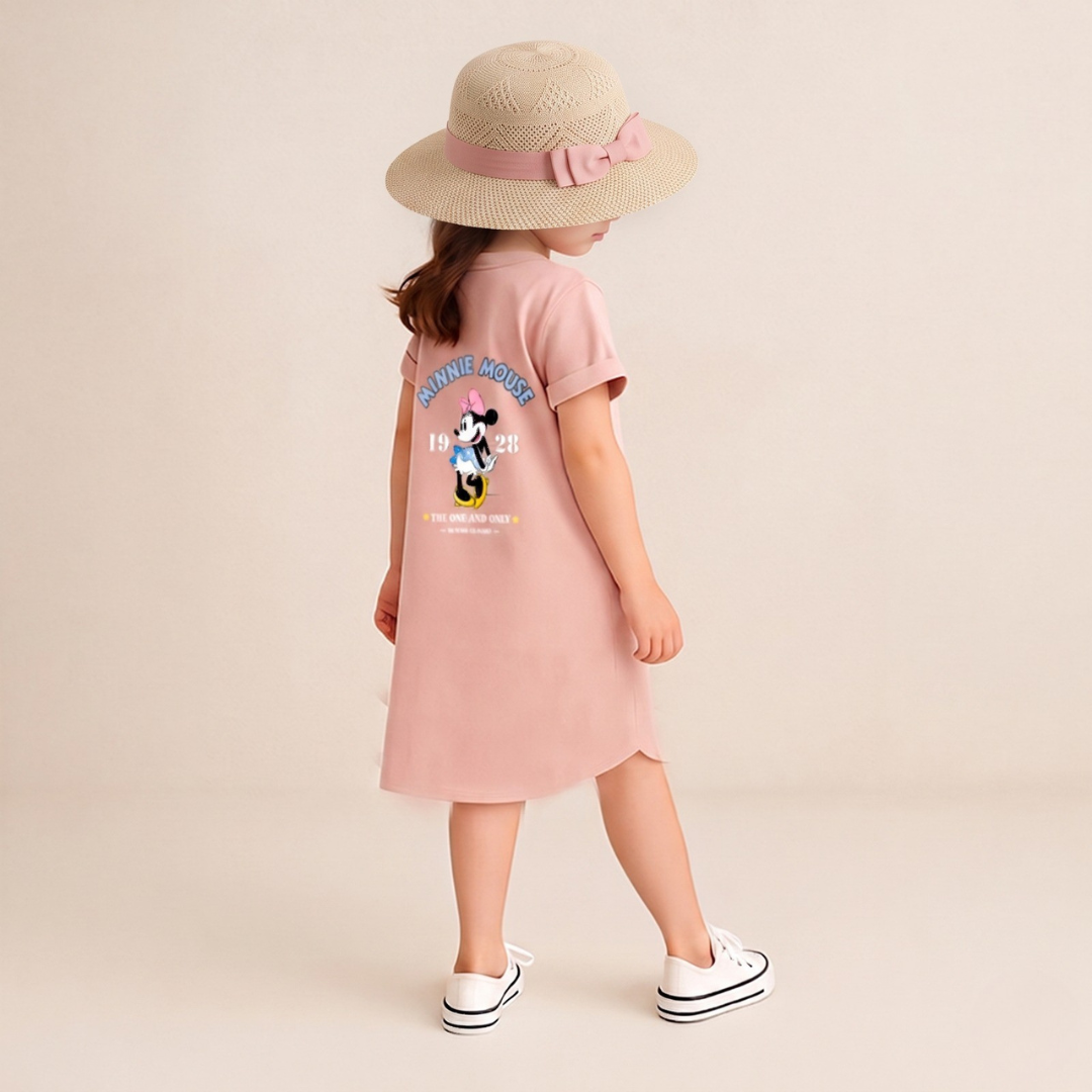T-shirt d'été élégant à manches longues en pur coton pour fille, imprimé dessin animé avec chapeau de soleil