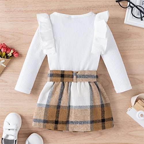 trendy 2Pcs Autumn Ensemble – Stylish Long Sleeve Tops and Playful Plaid Skirts - IRRAKIDS