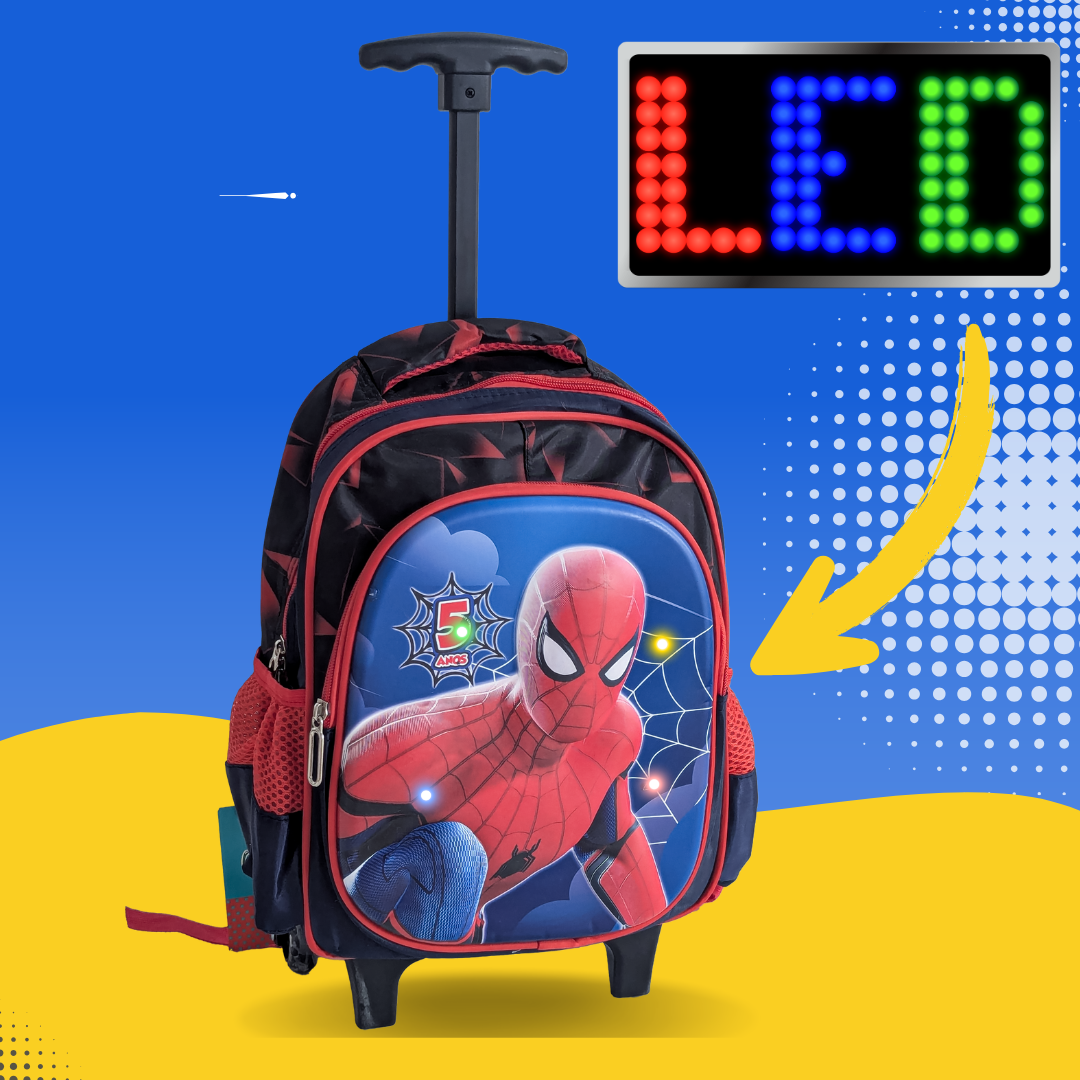 Children’s Cartoon Schoolbag with Wheels – Ultra-Light, LED Lights, Superheroes & Princess Elsa Design