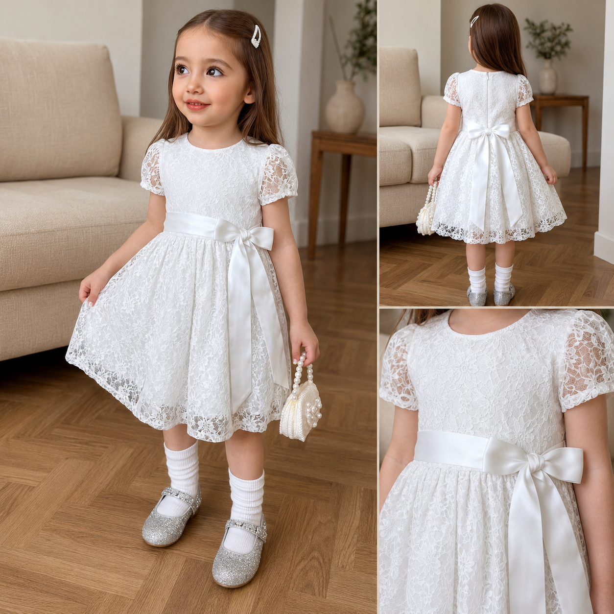 Ensemble Robe de Princesse Élégante en Dentelle Blanche pour Filles ✨