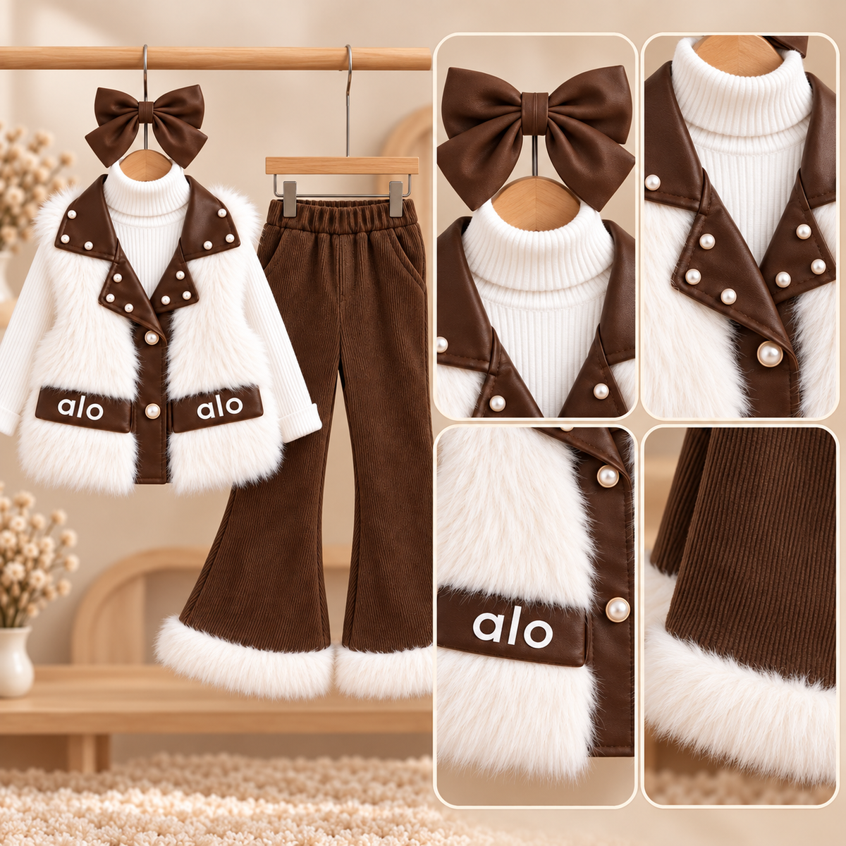 ✨ Ensemble 3 pièces en fourrure pour filles – Élégance, chaleur et style distinctif