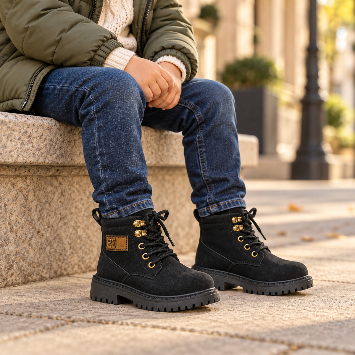 Bottines classiques à lacets pour enfant avec finition effet daim, cols rembourrés et semelles crantées à fort profil –pour les tenues de tous les jours et les sorties spéciales