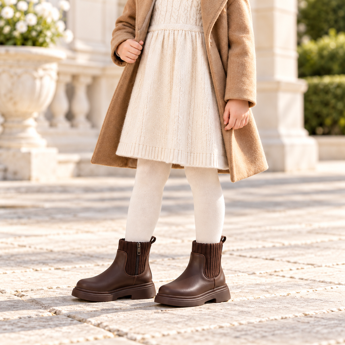 Kids’ Classic Chelsea Ankle Boots with Ribbed Knit Cuffs & Chunky Soles