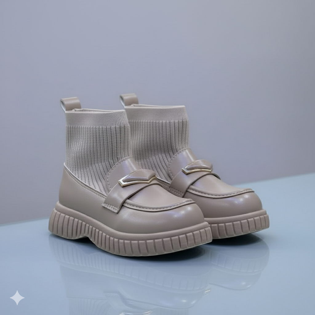 Bottes mocassins chaussettes pour filles — Enfilage rapide, semelle crantée adhérente