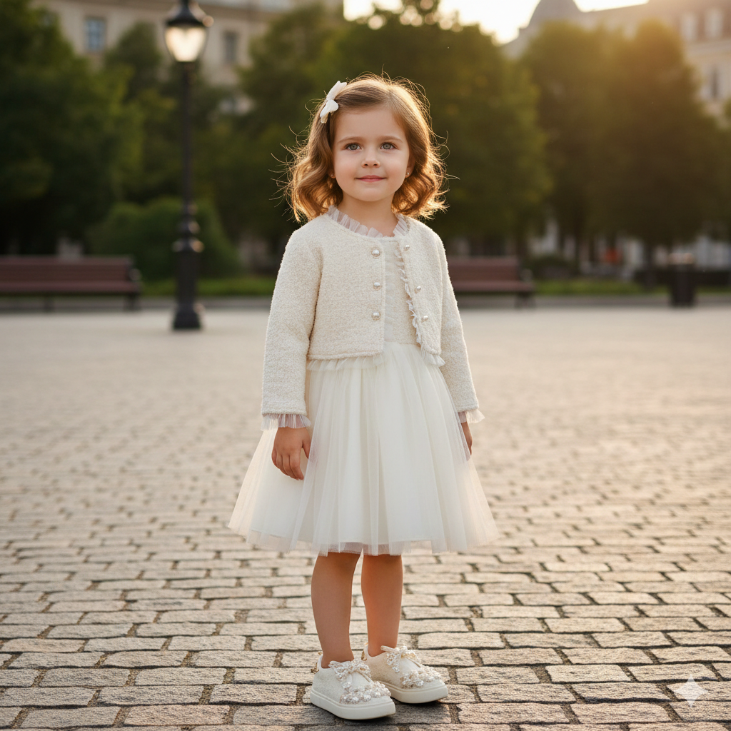 Ensemble robe élégante en tulle ivoire pour fille avec veste douce