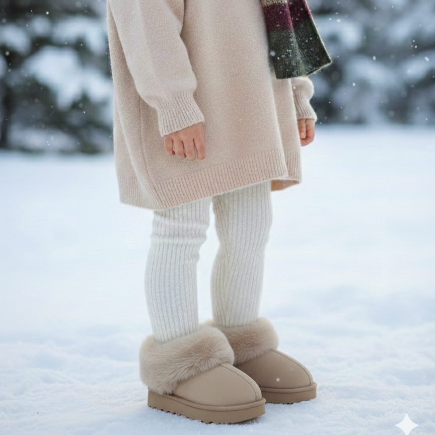 Girls Faux Fur Winter Boots – Warm, Soft & Anti-Slip Cozy Shoes