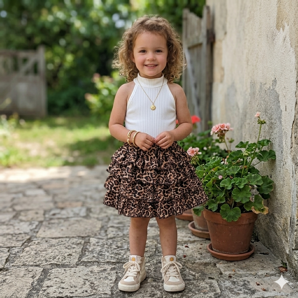 Vintage Leopard Print Kids Outfit – 3-Piece Sleeveless Cotton Set