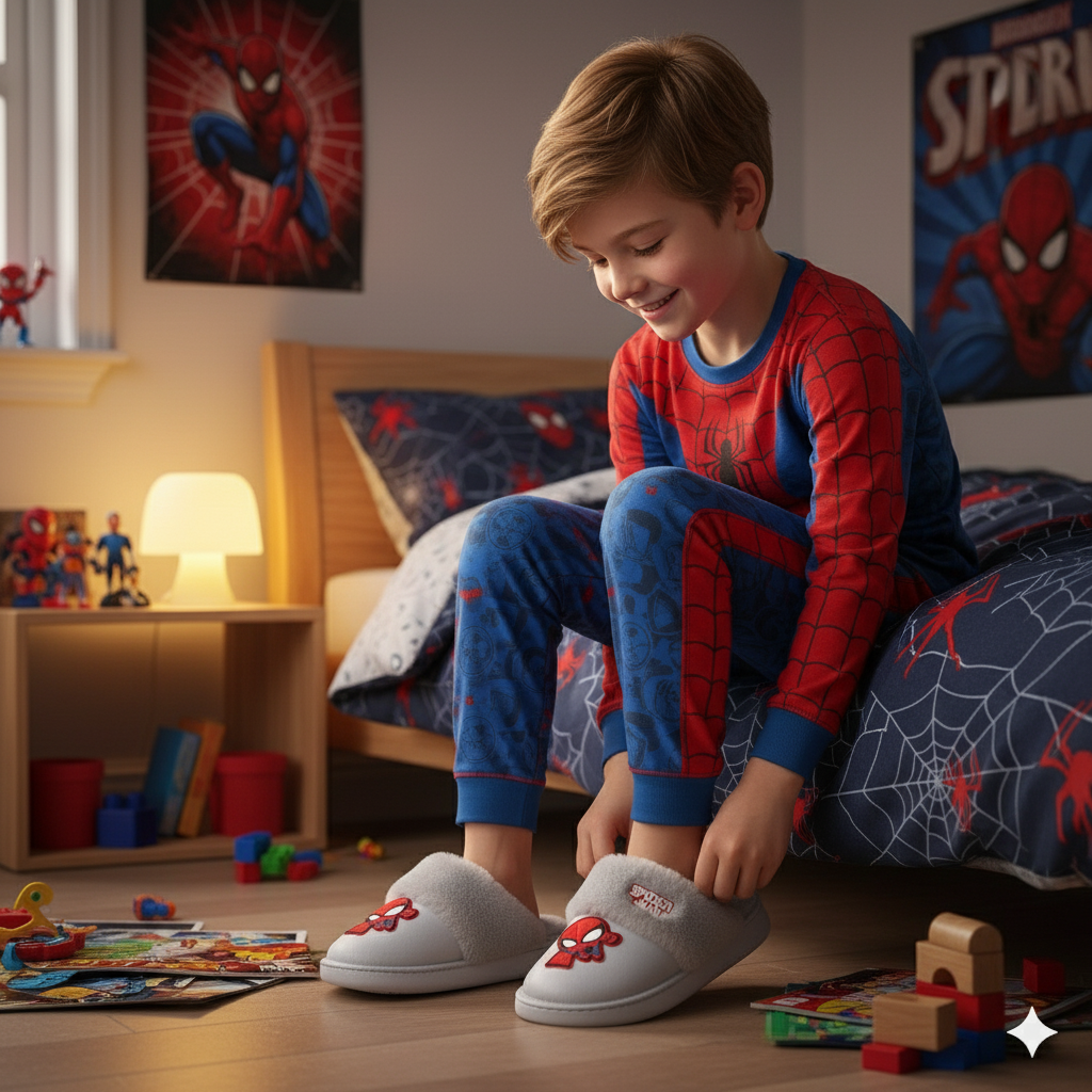 Boys' Spider-Man slippers: plush-lined warmth, closed-toe