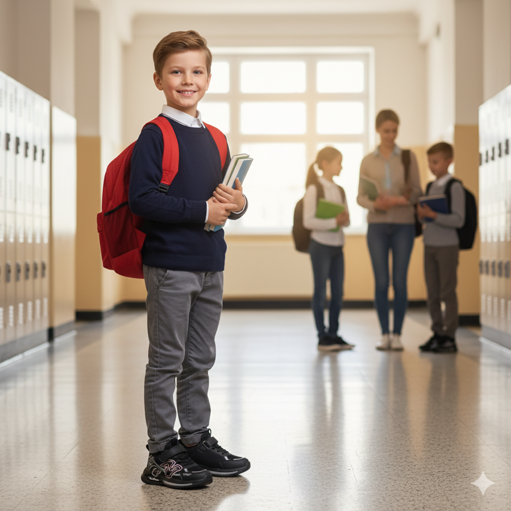 Baskets de sport pour garçon : faciles à enfiler, la bride et les lacets restent bien en place.