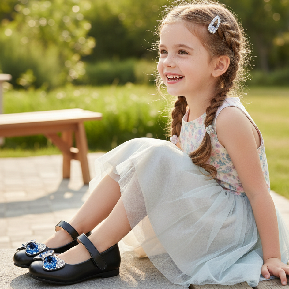 Princess Bow Mary Jane Shoes – Elegant Sparkle for Little Girls ✨