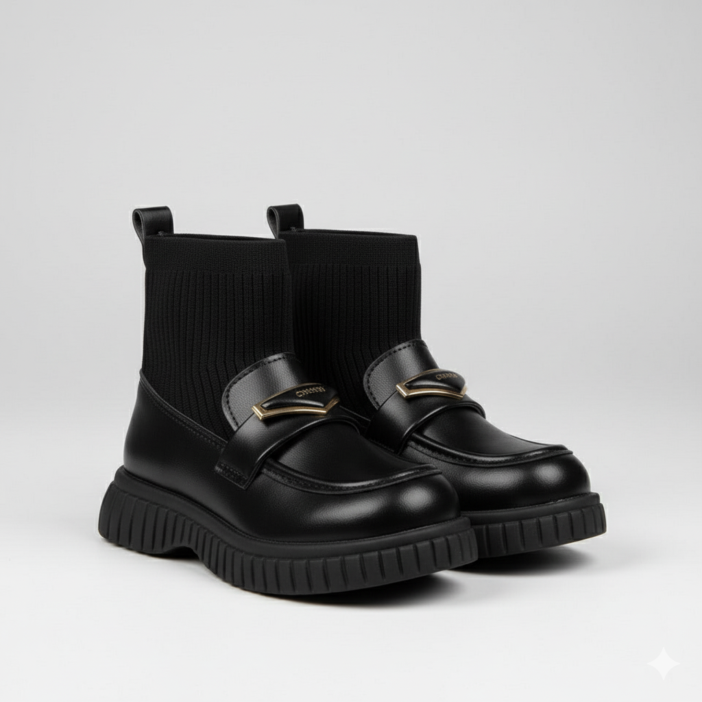 Bottes mocassins chaussettes pour filles — Enfilage rapide, semelle crantée adhérente