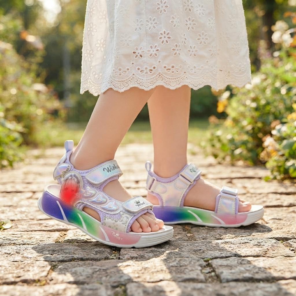 Sandales de sport lumineuses à LED pour filles – Motif cœur de dessin animé mignon | Sandales d'été légères, douces et réglables (Copie)