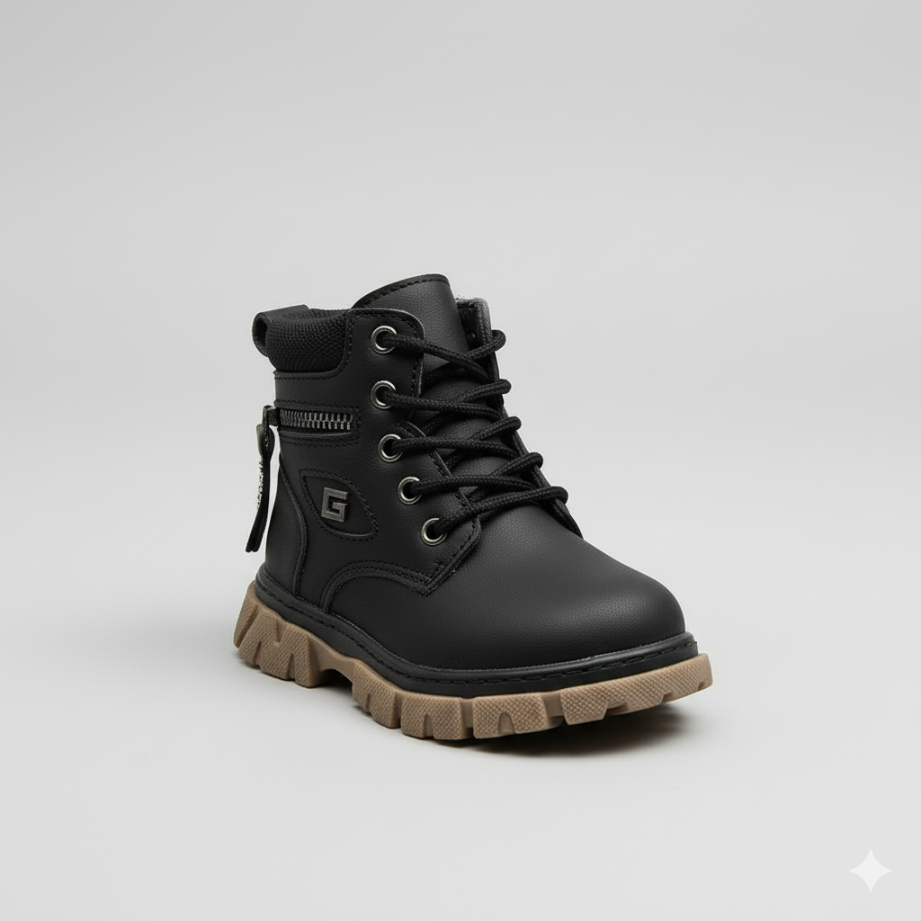 boys' Boots with Side Zipper – Black , dark brown and kahki | Durable Winter Footwear