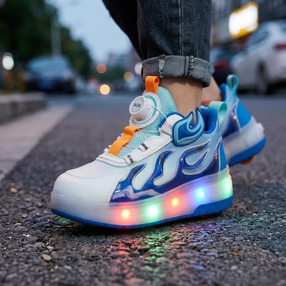 Unisex LED Roller Sneakers – Light-Up Wheels Shoes with Dial Fit System