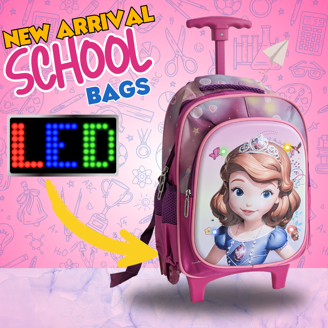 Children’s Cartoon Schoolbag with Wheels – Ultra-Light, LED Lights, Superheroes & Princess Elsa Design
