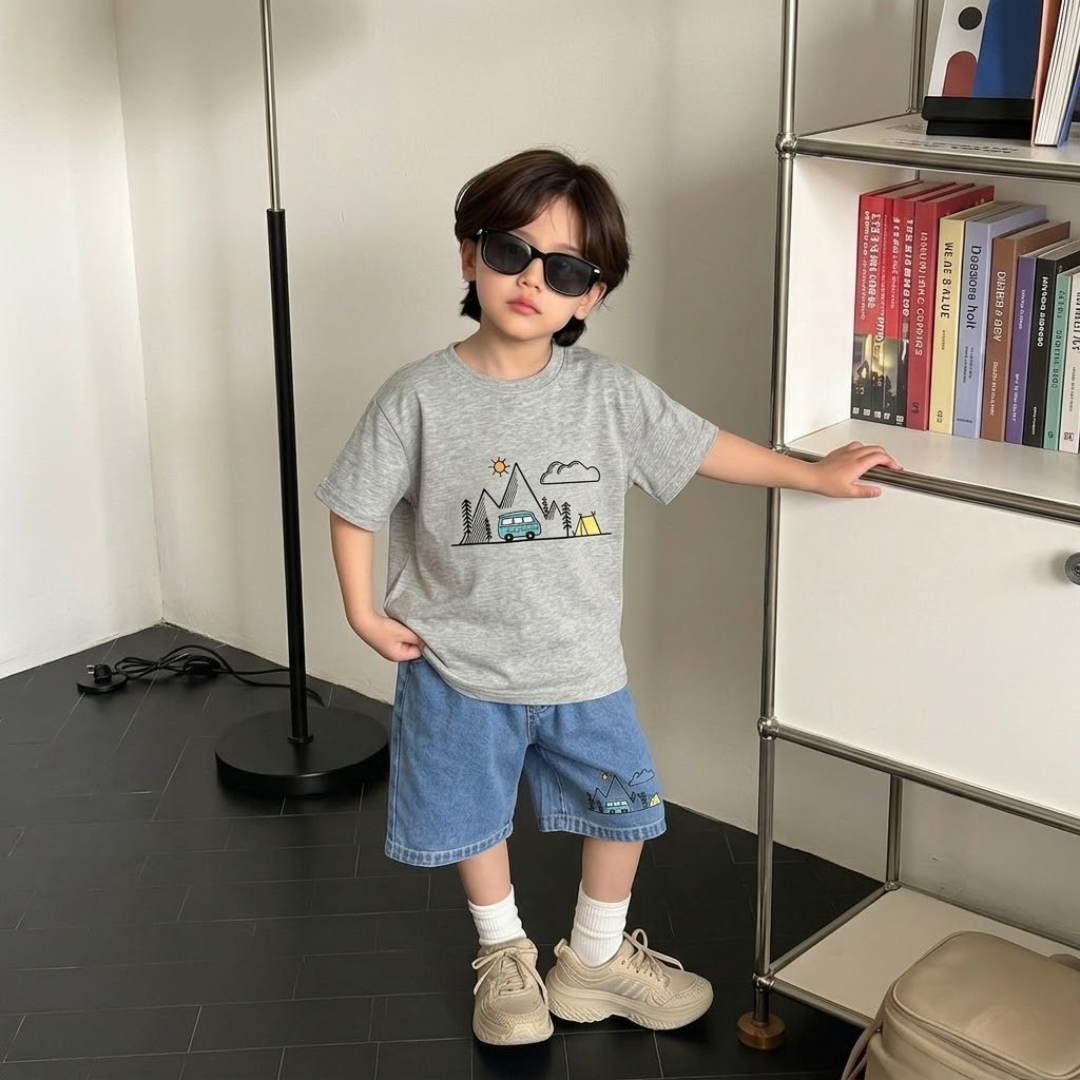 Ensemble tenue d'été pour enfants Chemise à rayures en coton et short Vêtements doux et respirants pour garçons
