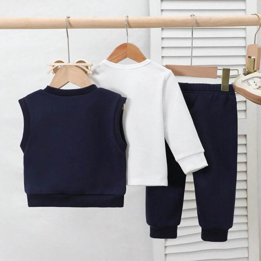 3pcs Set Toddler Boys New York Graphic Long Sleeve T-Shirt + Printed Solid Color Pants Suit, Autumn/Winter - IRRAKIDS