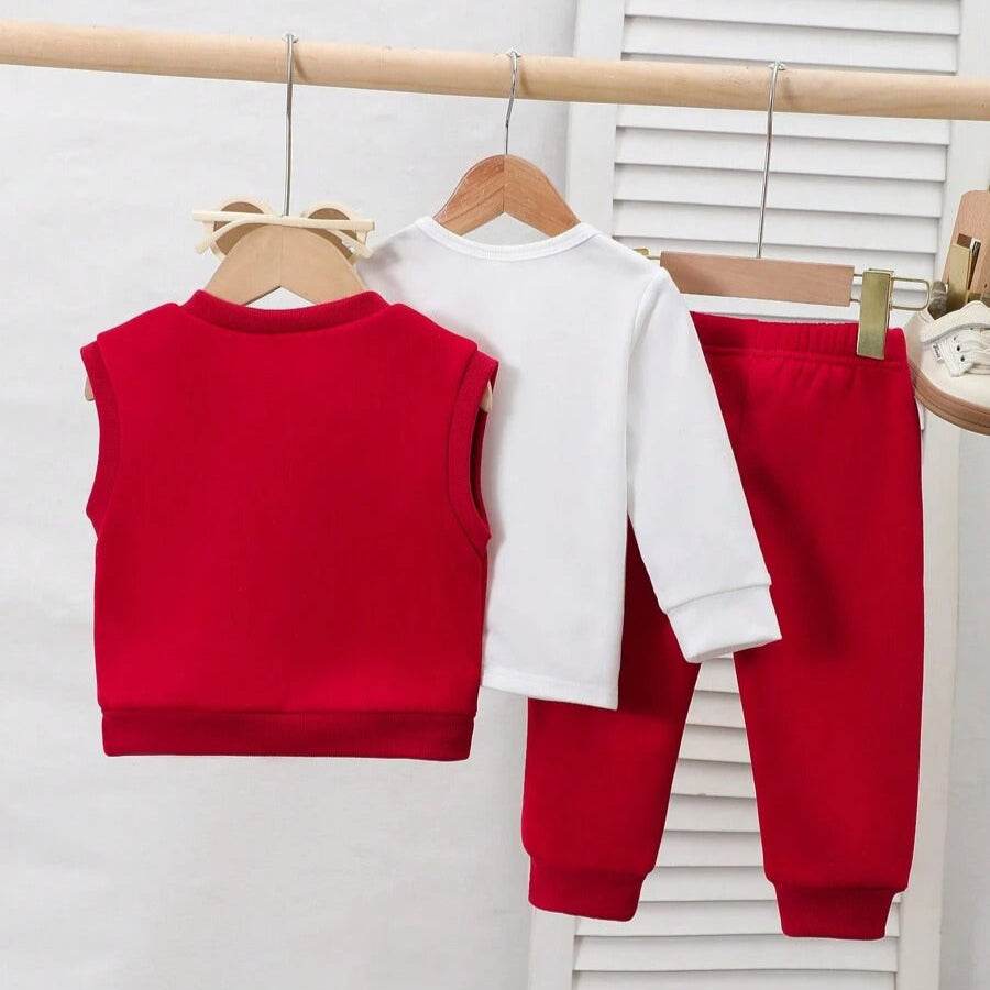 3pcs Set Toddler Boys New York Graphic Long Sleeve T-Shirt + Printed Solid Color Pants Suit, Autumn/Winter - IRRAKIDS