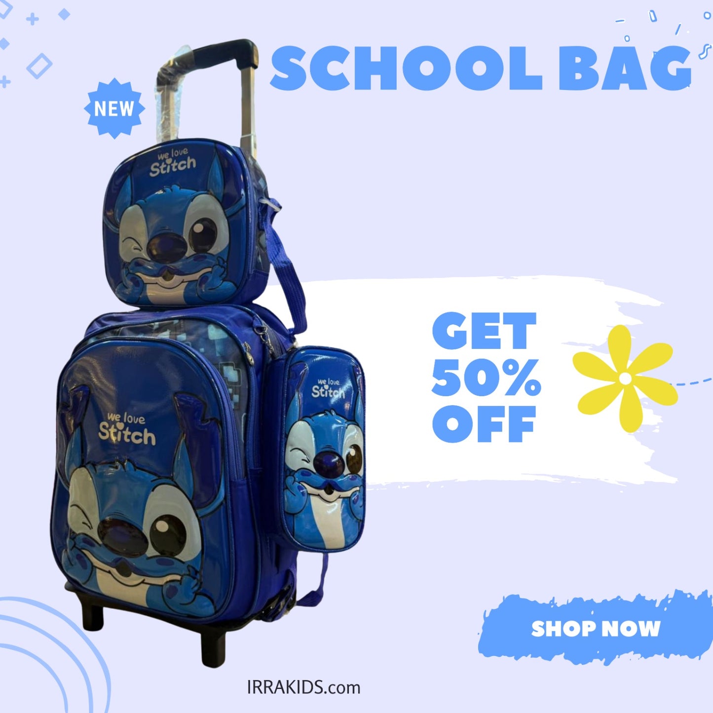 Ensemble de 3 sacs d'école pour enfants (sac à dos, sac à lunch et trousse)