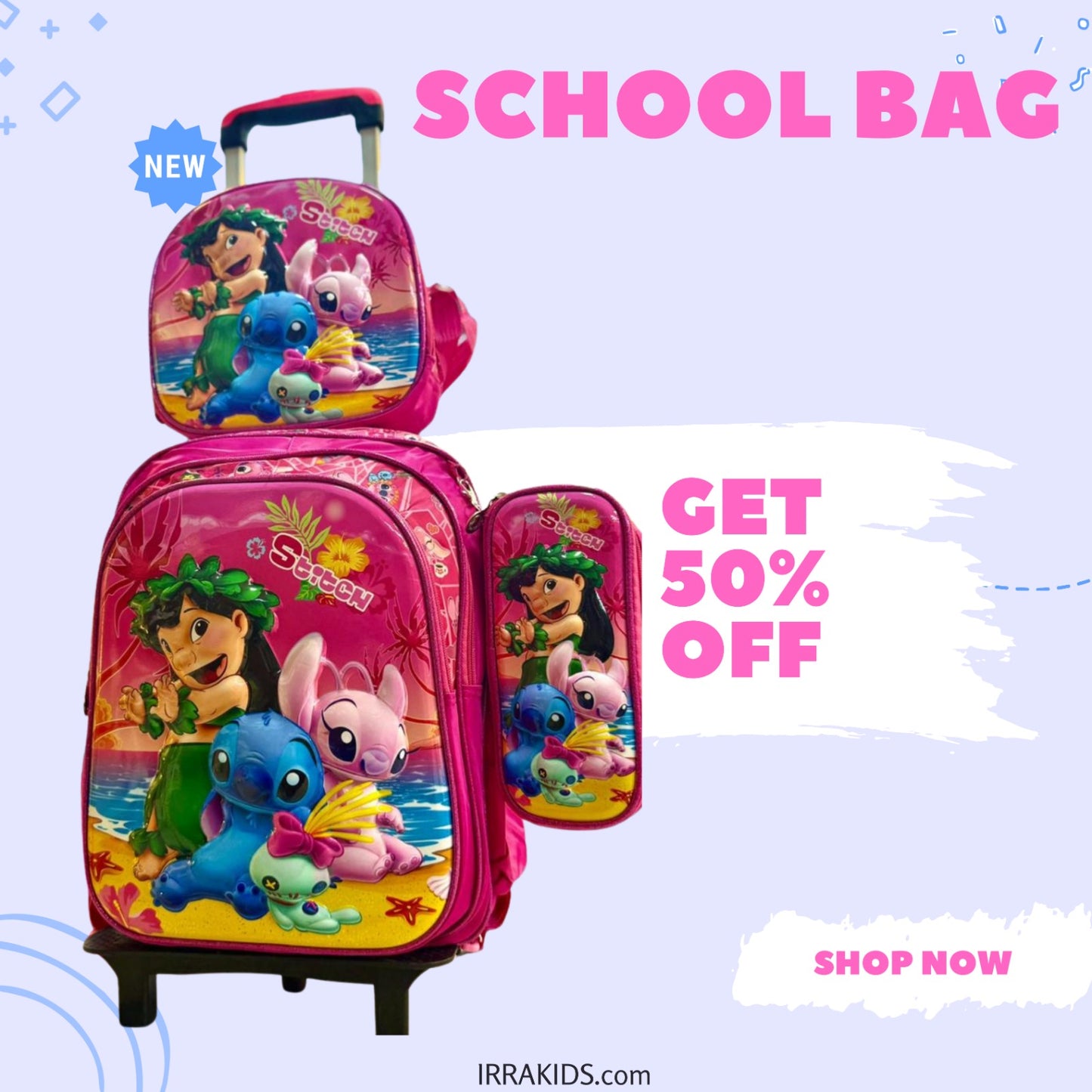 Ensemble de 3 sacs d'école pour enfants (sac à dos, sac à lunch et trousse)