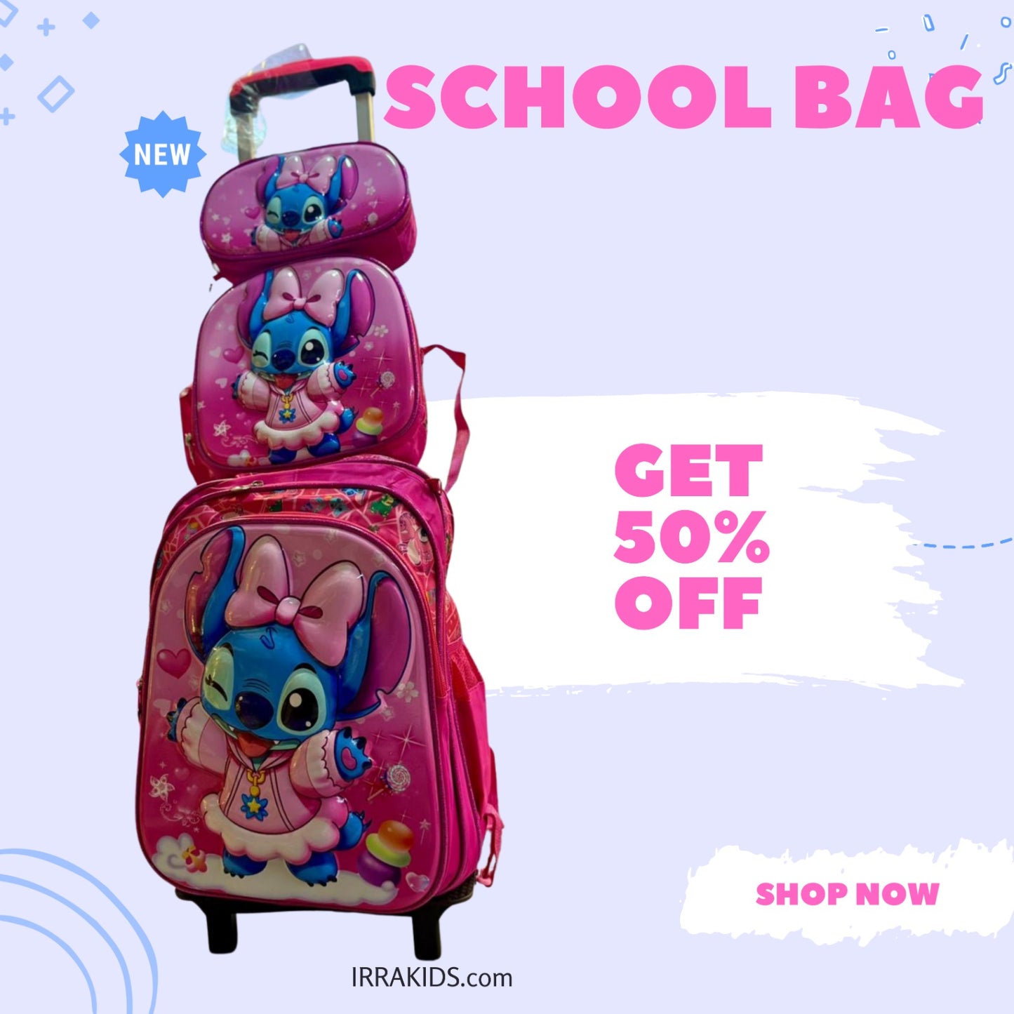 Ensemble de 3 sacs d'école pour enfants (sac à dos, sac à lunch et trousse)