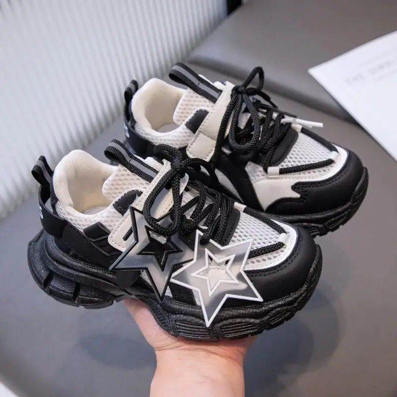 Fashion Cute Star Mesh Sneakers for Girls, Breathable Non-slip Running Shoes for Spring and Summer - IRRAKIDS
