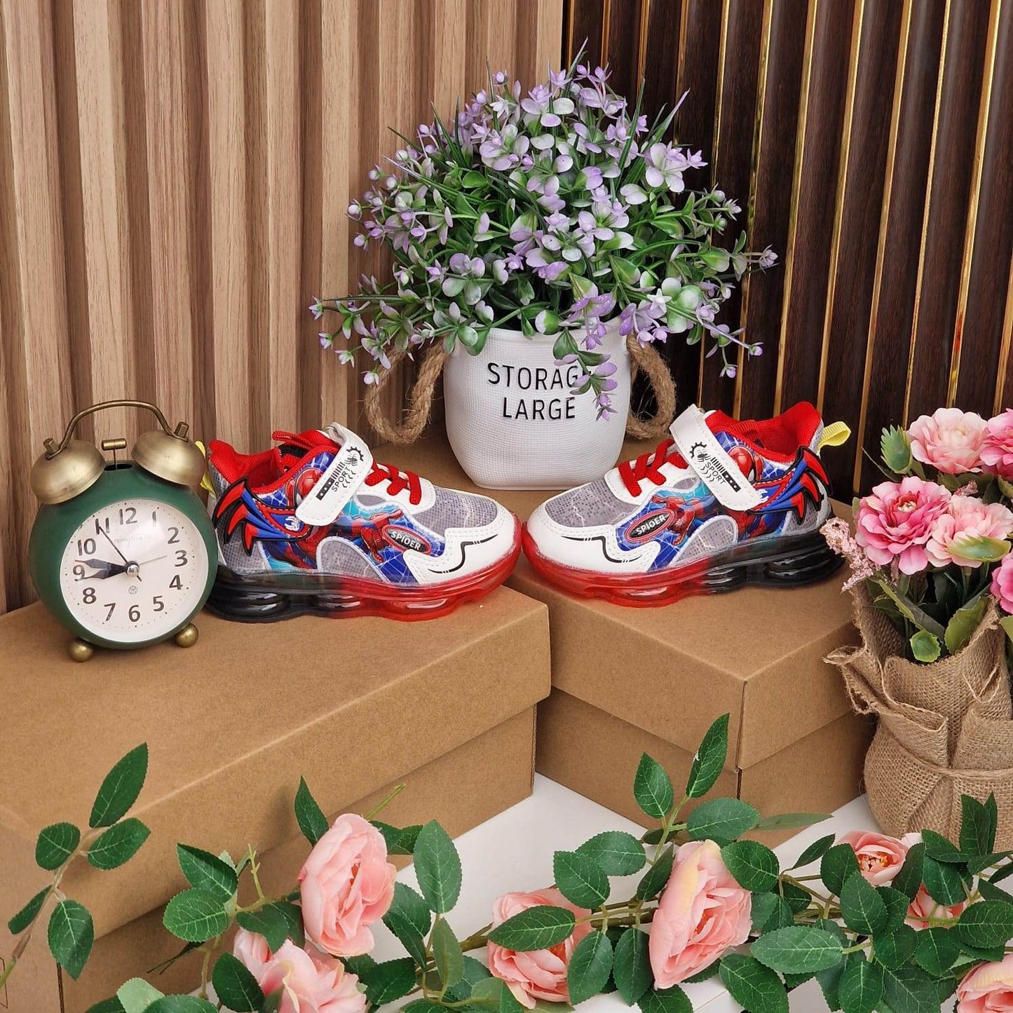 Spiderman Boys' LED Luminous Shoes - Spring & Autumn 2025 Soft Leather Sports Shoes with Light-Up Soles for Kids - IRRAKIDS