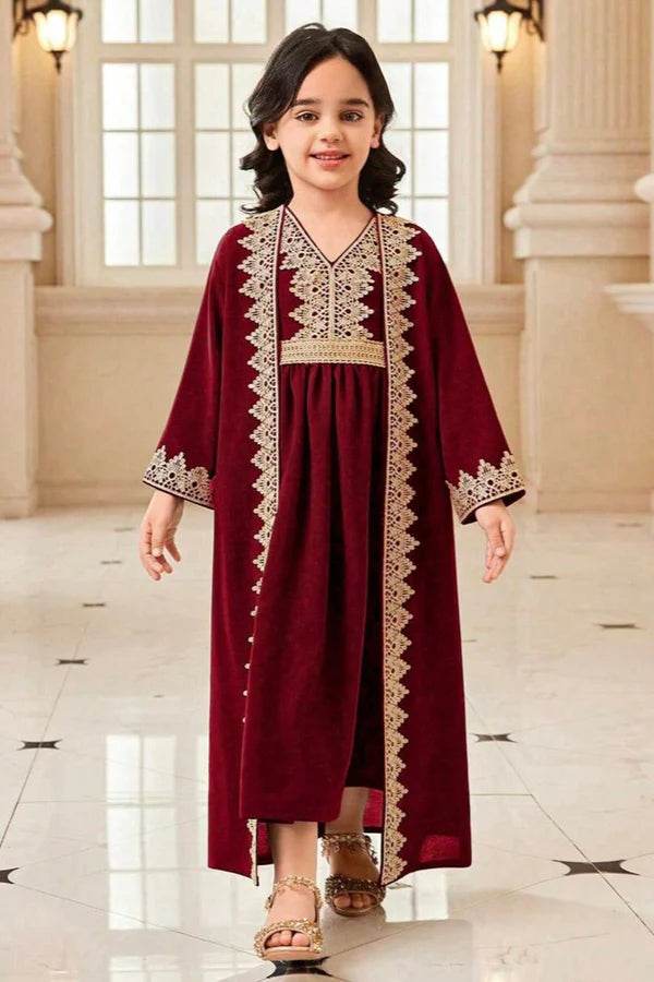 Girls' luxury dress in classic elegant design with gold embroidery - IRRAKIDS