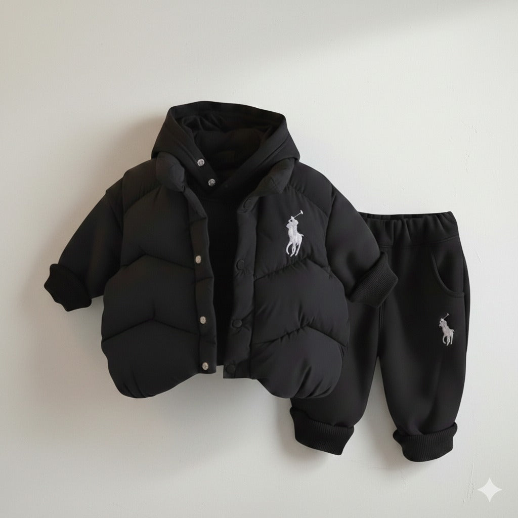 Ensemble sweat-shirt à capuche d'hiver pour enfants, nouveau style, vêtements d'hiver pour bébé garçon, plus gilet épais en velours, ensemble trois pièces