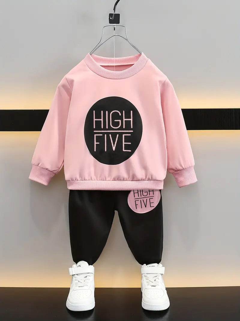 2 Pieces Adorable Toddler Letter Print Pullover & Black Pants Set for Boys and Girls - IRRAKIDS