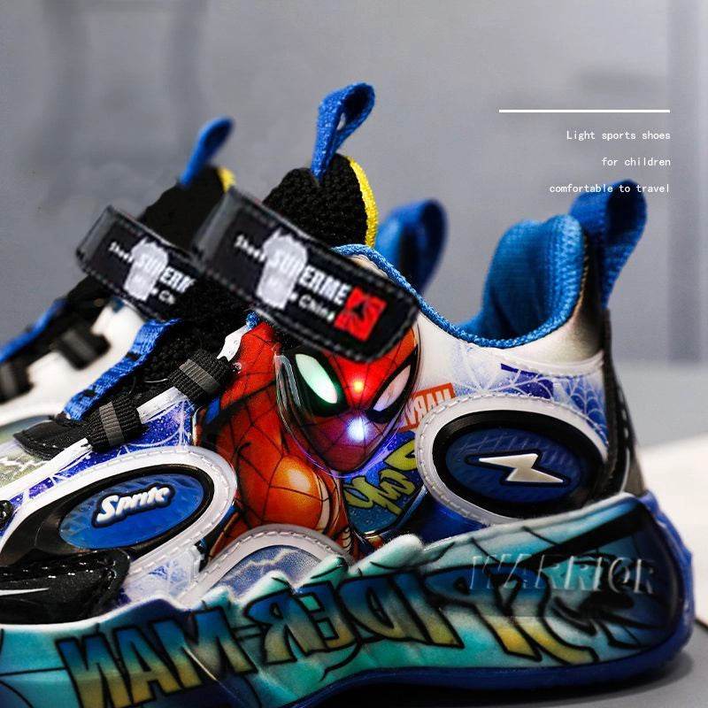 Kids LED Light-Up Sneakers: Red & Blue PU Leather Casual Sports Shoes - IRRAKIDS