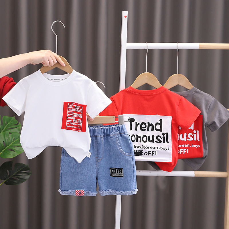 Trendy Kids Summer Set – Letter T-Shirt & Denim Shorts, Boys/Girls