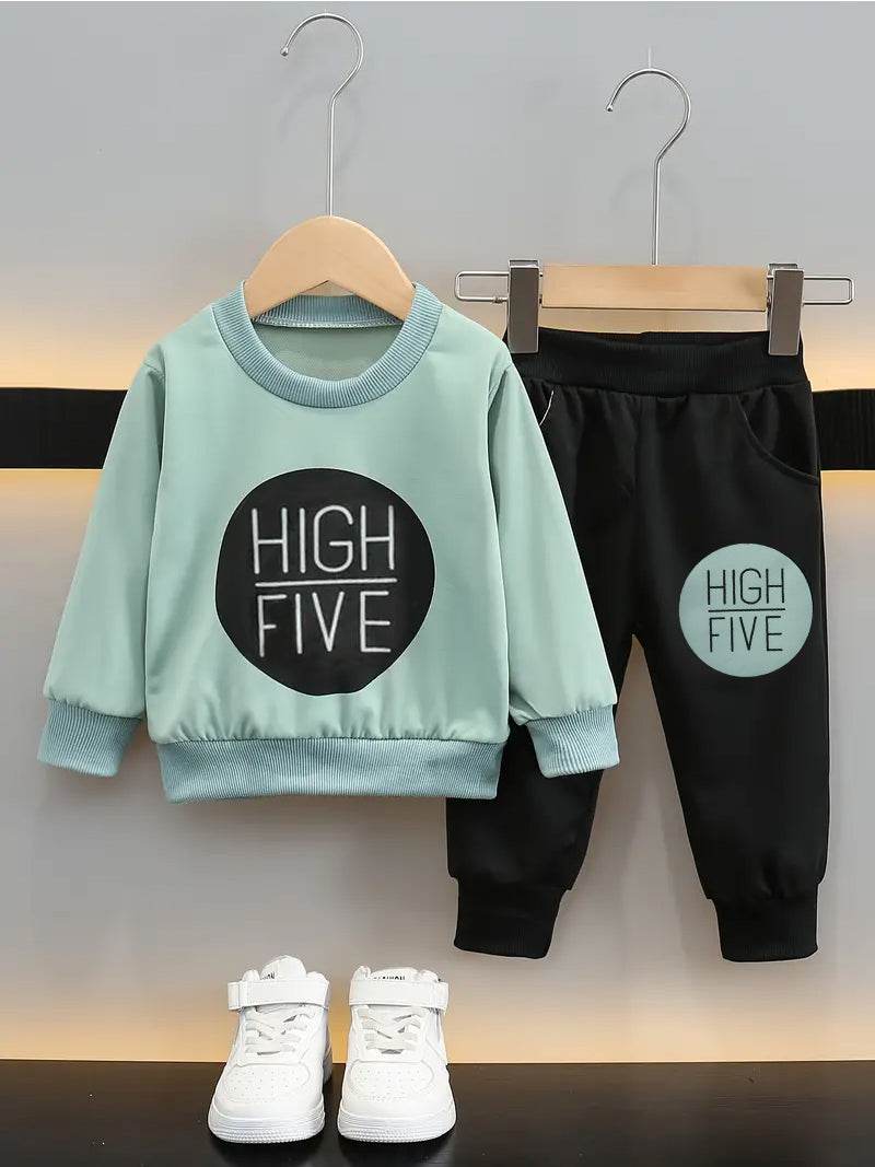 2 Pieces Adorable Toddler Letter Print Pullover & Black Pants Set for Boys and Girls - IRRAKIDS