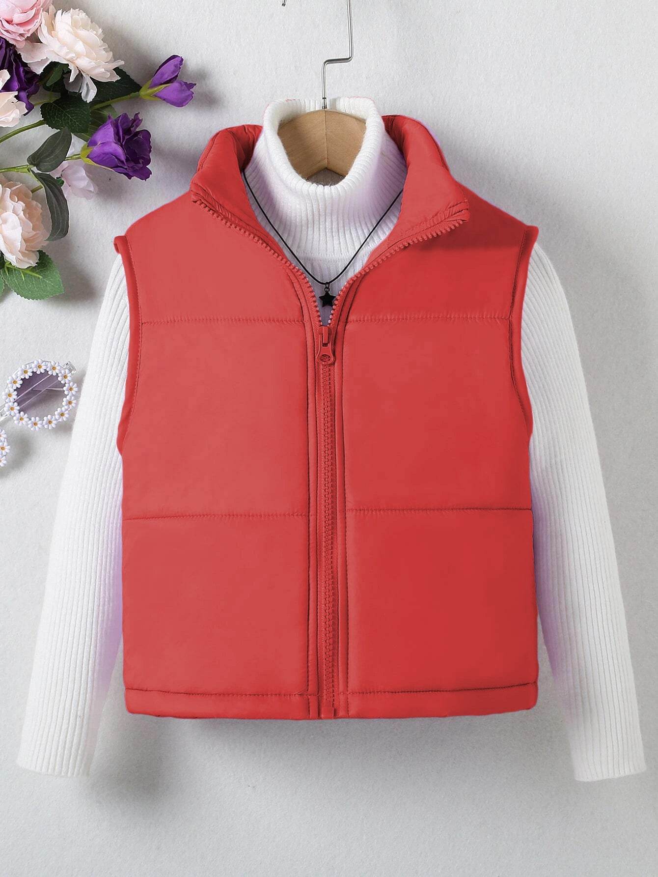 Chic Funnel Neck Zip Up Vest Puffer Coat for girls and boys- Casual Style with Sleeveless Comfort - IRRAKIDS