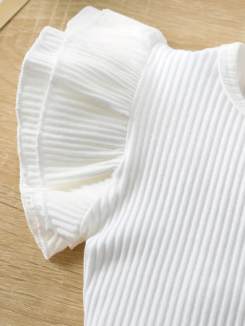 Ensemble haut à manches volantées et jupe en velours côtelé pour filles européennes et américaines