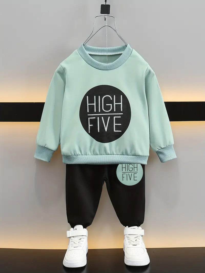 2 Pieces Adorable Toddler Letter Print Pullover & Black Pants Set for Boys and Girls - IRRAKIDS