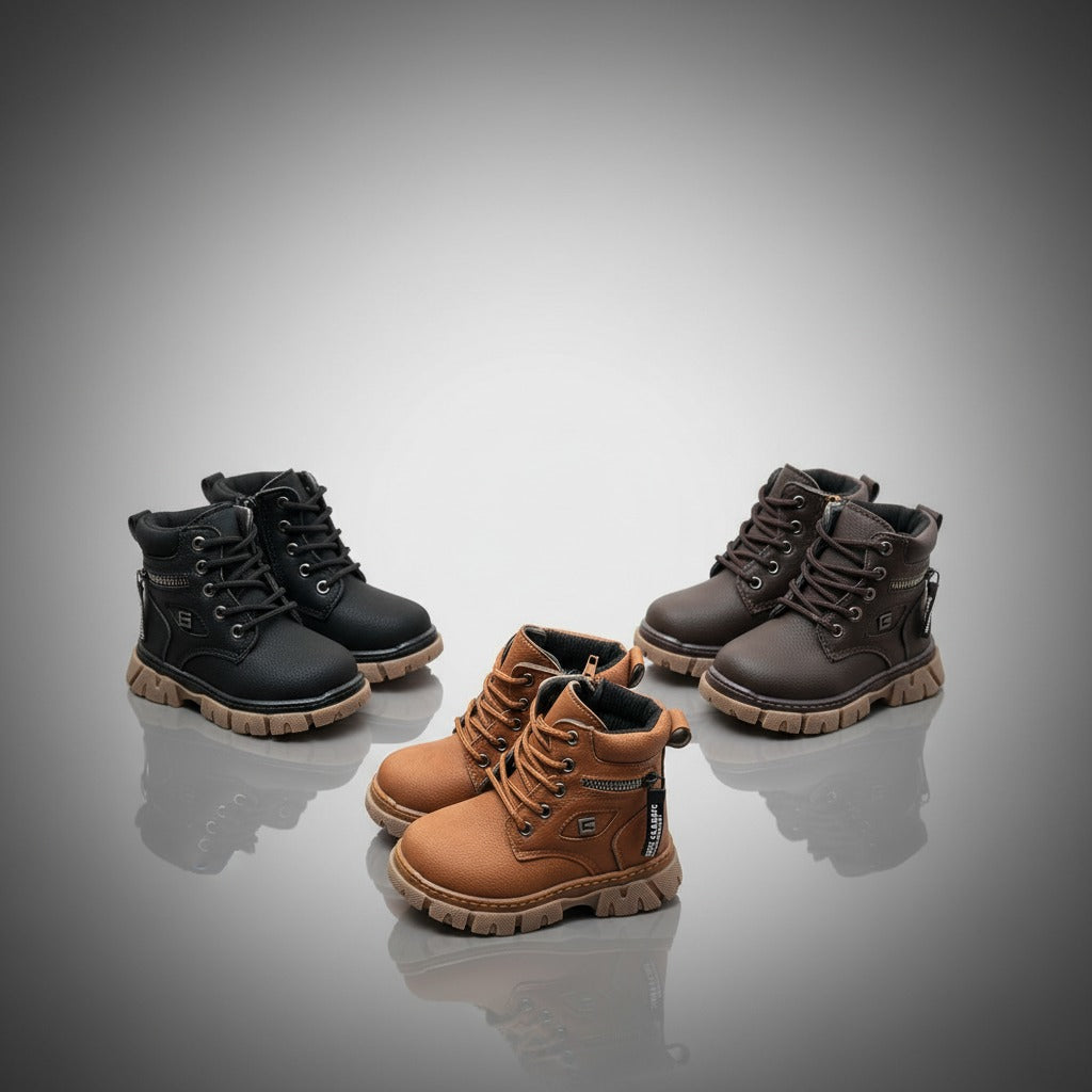 Boys’ rugged lace-up ankle boots with side zipper — Product image: