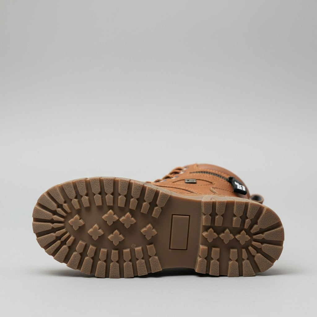 Boys’ rugged lace-up ankle boots with side zipper — Product image: