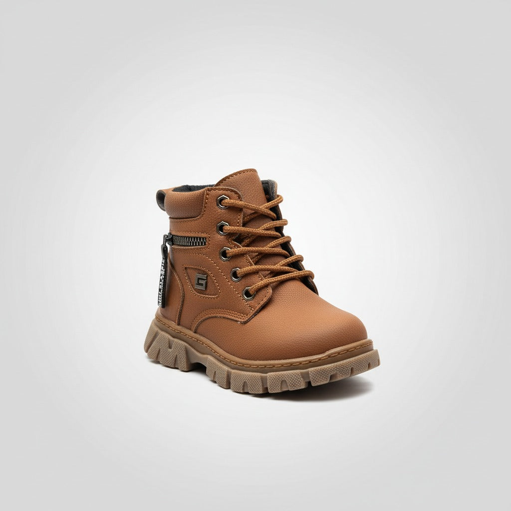 Boys’ rugged lace-up ankle boots with side zipper — Product image:
